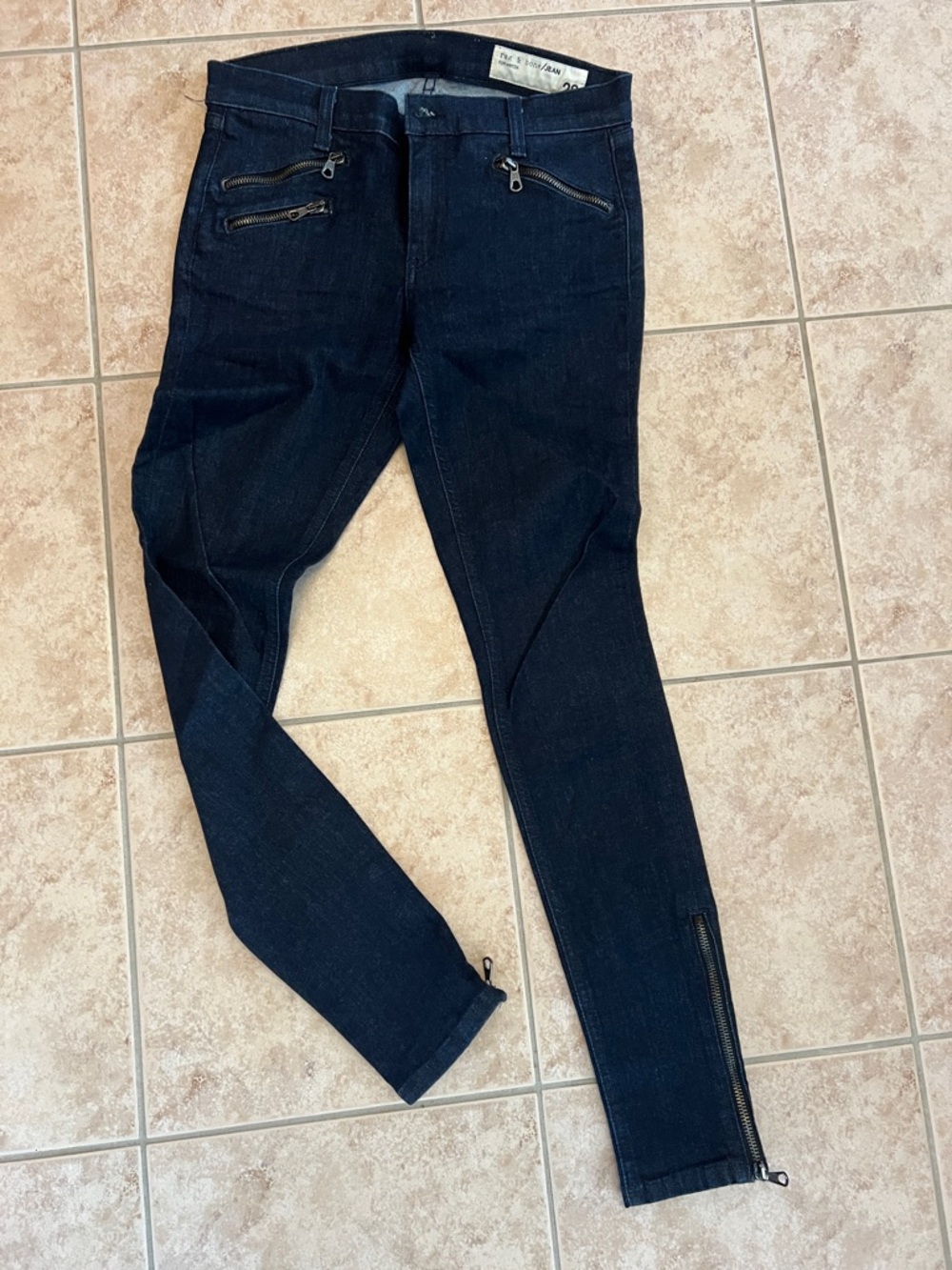rag & bone Dark Indigo Skinny Jeans with Zip Details